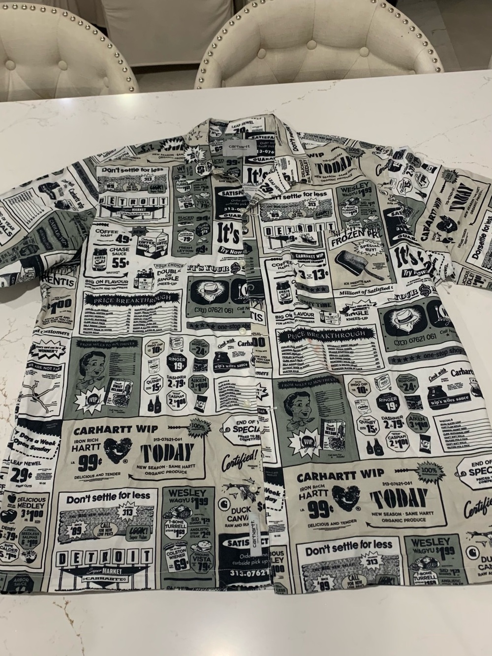 Carhartt WIP newspaper-print short-sleeve shirt Size XXL